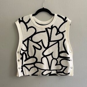 Maeve (Anthropologie) Cream & Black Heart Knit Vest